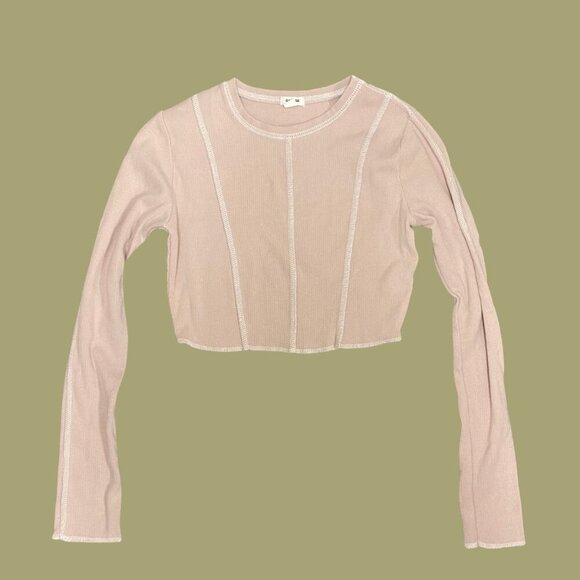 Garage Blush Pink Ribbed Long Sleeve Crop Top (Size P/S) - Picture 2 of 8